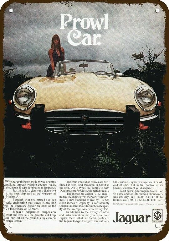 1974 JAGUAR E-TYPE conversível carro espreita aparência vintage réplica decorativa placa de metal - Imagem 1 de 1