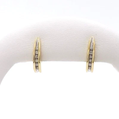 10K Gold Natural Diamond J Hoop Earrings Tapered Channel Set - Image 1 of 4