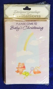 8pk Baby's Christening Invitation Cards Designer Greetings Rainbow Church Window - Picture 1 of 1