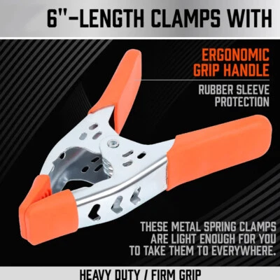 6" inch Metal Spring Clamps w/ Rubber Tips Tool Large Clips Lot Steel Durable - Image 1 of 4