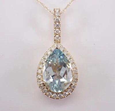 Colgante lágrima aguamarina creado en laboratorio de pera de 2 quilates enchapado en oro amarillo de 14 quilates para mujer Foto 1 de 4