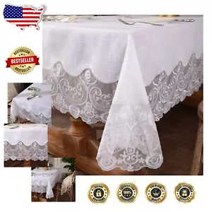 Elegant 60x120 Lace Rectangular Tablecloth with Macrame Border for All Occasions - Picture 1 of 10