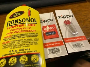 Lot of 4 RONSON or Zippo 12.oz Fuel LIghter w/ gift pack 2 wick and 24 flints - Picture 1 of 1