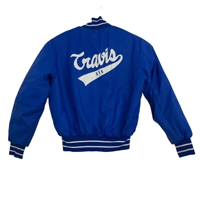 Chaqueta de satén vintage años 70 80 Empire Sporting Goods base de la fuerza aérea hecha en Unión XL Foto 1 de 4