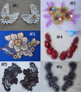 2 Pieces Venice Lace with Sequins Applique Sewing Motif Patch zha4 - Picture 1 of 7