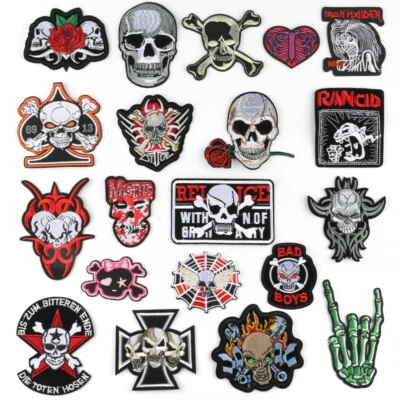 20 Pieces Rock Punk Band Patch Embroidered Iron-on Patches for Halloween Jackets - Image 1 of 4