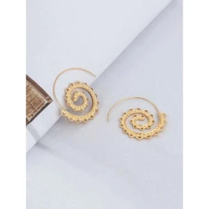 NEW Swirly Hoop Earrings Gold Tone Boho Festival Dangle Round Bohemian Resort - Picture 1 of 4