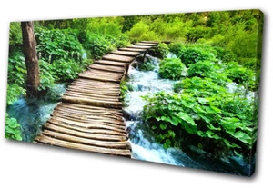 Wald Bach Holzweg Fluss Landschaften EINZELNE LEINWAND WANDBILD Bild Druck - Bild 1 von 1