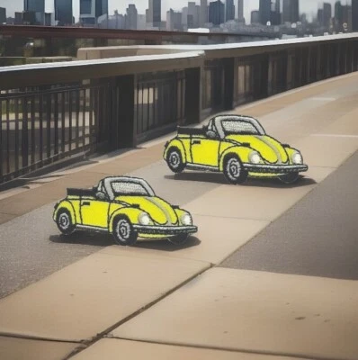 Yellow Convertible Slug Bug Car Patch Beetle Embroidered Patch Lot of 2 - Image 1 of 3