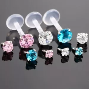 1x CZ Gem Push In Flexi Bioplast Acrylic Helix Tragus Earing Stud Labret Bioflex - Picture 1 of 13
