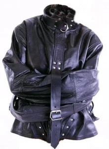 REAL LEATHER STRAIGHT JACKET STRAITJACKET BONDAGE Leder Zwangsjacke - Picture 1 of 4