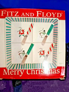 FITZ & FLOYD CHRISTMAS APPETIZER PLATE WITH SMALL INDIVIDUAL PLATES & KNIVES - Picture 1 of 3