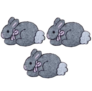 Bunny Rabbit Applique Patch - Baby Cottontail, Pink Bow 1.75" (3-Pack, Iron on) - Picture 1 of 1