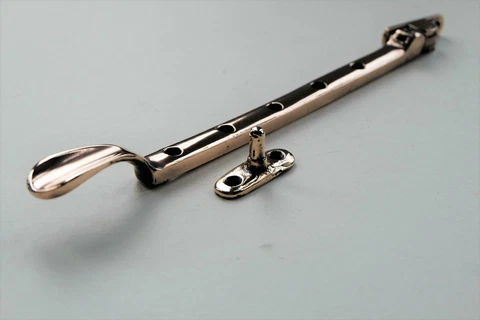 Antique polished bronze casement window stay 10" with fixing pin Cover