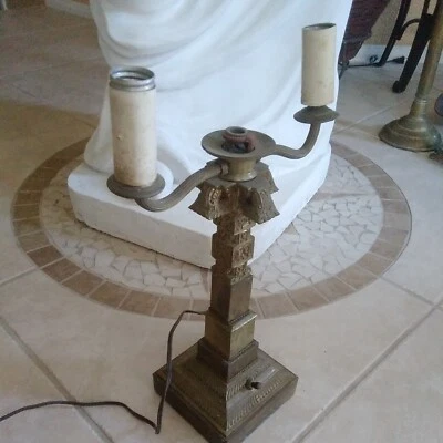 Antique Art Nuveau Deco Brass Lamp Architectural Style 16" Tall - Image 1 of 4