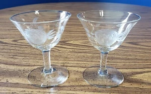 Etched Rose Pattern Coupe/Tall Sherbet Glasses - Set Of 2 - Picture 1 of 7