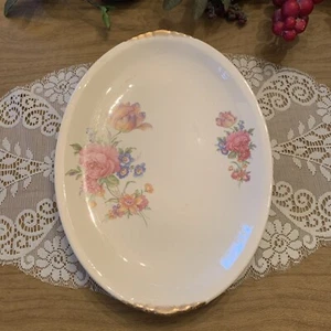 Vintage Paden City Keramik Goldrand Oval Servierplatte Rosa Rose USA - Bild 1 von 10
