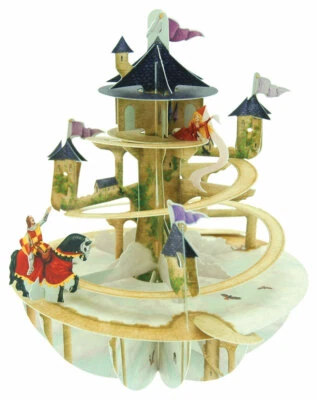 Cartão de anotação Princess in Tower Knight on Horseback 3D pop-up piruetas em branco - Imagem 1 de 3