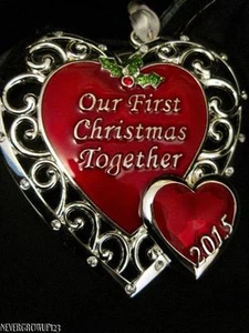 2015 OUR 1ST CHRISTMAS TOGETHER SILVER HEART ORNAMENT~SWAROVSKI CRYSTALS~NIB - Picture 1 of 2