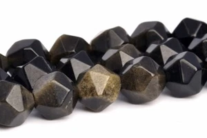 7-8MM Natural Black Golden Obsidian Beads Grade AAA Star Cut Faceted Loose Beads - Picture 1 of 4