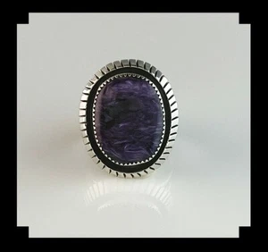 Hand Crafted Sterling and Charoite Ring Size 8 - Picture 1 of 6