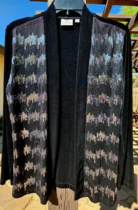 CHICO'S TRAVELERS Dressy Black Sequined Open Cardigan Jacket Chicos size 1 Med 8 - Picture 1 of 5