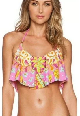 Trina Turk Swimsuit Woodblock Bikini Top Womens 6 Pinkberry Orange BNWT  — 第 1/4 张图片