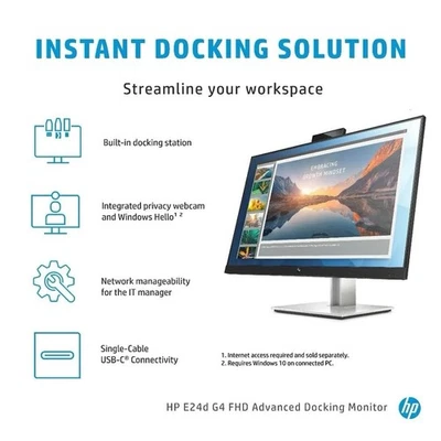 HP E24d G4 23.8in 1920 x 1080 60 Hz 5 ms FHD 6PA50A4 Ships Fast L59965-001 - Image 1 of 4