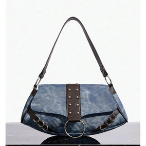 Denim Schultertasche Y2K Style Ring Detail Handtasche Trendy Handtasche - Bild 1 von 4