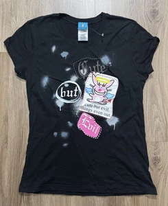Y2K Jim Benton Happy Bunny “Cute But Evil…” Black T Shirt Women Size L - Picture 1 of 6