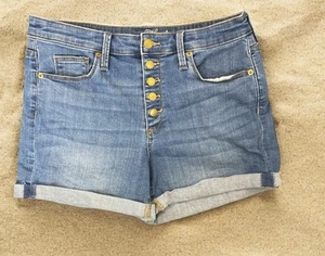 Universal Thread Hire Rise Midi Button Fly Denim Shorts Size 10/30 Rolled Hem - Picture 1 of 9