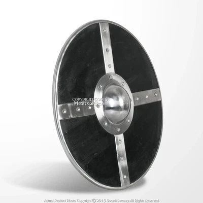 Escudo redondo de madera nórdico vikingo funcional de 21" con jefe de acero LARP cosplay Foto 1 de 4