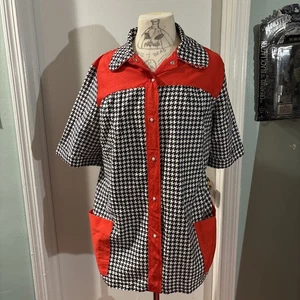 Haus Schürze Shirt Top 18 20 plus Perlen Druckknopf Hahnentritt rot Taschen Rockabilly - Bild 1 von 6
