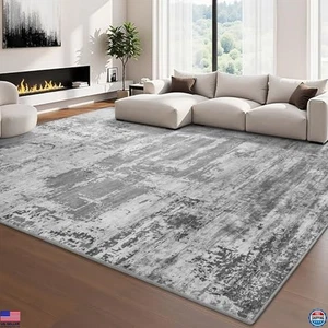 Large 6x9 Grey Area Rug Non-Slip Washable Abstract Carpet for Living Room - Picture 1 of 6