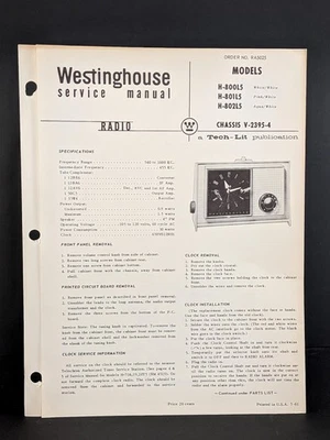 Westinghouse Reloj Radio Manual de Servicio Modelo H-800L5 Chasis V-2395-4 4 Pg Foto 1 de 2