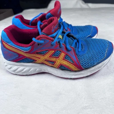 Tênis de corrida ASICS juvenil tamanho 5 azul vermelho amarelo malha com cadarço UE 37.5 1014A185 - Imagem 1 de 4