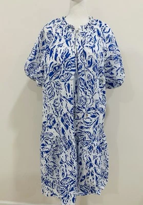 Vestido C&A Premium Para Mujer Azul Bordado Manga Globo Forrado 100% Algodón Talla L Foto 1 de 4