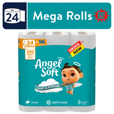 Angel Soft 2-Ply Toilet Paper, 24 Mega Rolls