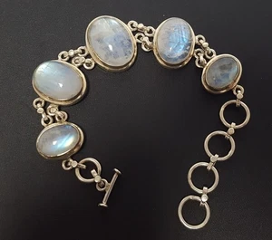 Pulsera Piedra Lunar Plata de Ley 925 Piedras Ovaladas Ajustable De Colección Cierre de Palanca - Imagen 1 de 18