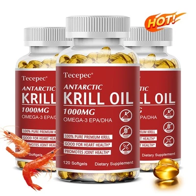 Krill Oil 1000mg 120 Softgels Astaxanthin/Phosphalipids/Omega-3 1/2/3/5 bottle - Image 1 of 4
