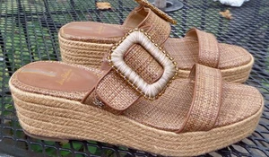 Sam Edelman Chase Damen-Keilsandalen braun Größe 10 Raffia Plateau-Espadrille - Bild 1 von 4