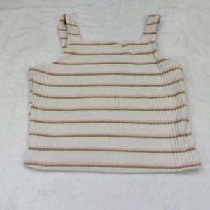 SO WOMENS RIBBED CREAM COLOR PASTEL STRIPED CROPPED SQUARE NECK TANK TOP XL - Picture 1 of 6