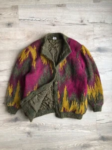 Kid Mohair Abstract Stripe 90s Women’s Cardigan Vintage - Picture 1 of 10