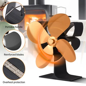 Fireplace Stove Fan Wood Heater Fan Thermal Self-Powered Ecofan Top Burner Black - Picture 1 of 7