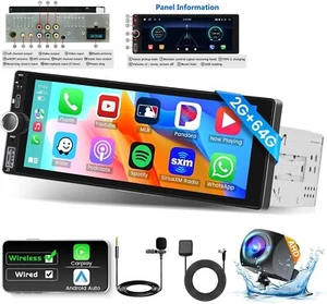 Single 1 Din Android 13 Carplay Car Stereo Radio GPS WIFI BT Touch Screen 6.86" - Picture 1 of 10