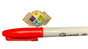 Anillo llamativo estilo Art Deco de plata de ley - piedras multicolores talla 8 - Imagen 1 de 4