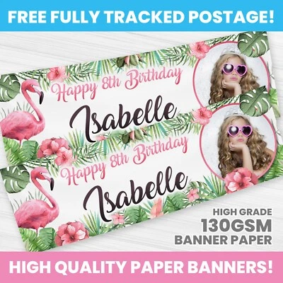 PANCARTA DE CUMPLEAÑOS FOTO FLAMINGO PERSONALIZADA CUALQUIER NOMBRE DECORACIÓN FIESTA Foto 1 de 3