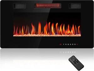 36" Recessed & Wall Mounted Electric Fireplace, 5100BTU,Adjustable Flame,Remote - Picture 1 of 7