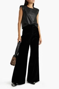 NWT $ 378 Frame Denim Palazzo High Rise Wide Leg Cord Trousers Black, size 2 - Picture 1 of 5