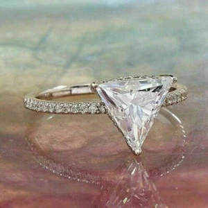 2Ct Trillion Cut Moissanite Women's Solitaire Wedding Ring 14K White Gold Plated - Picture 1 of 9